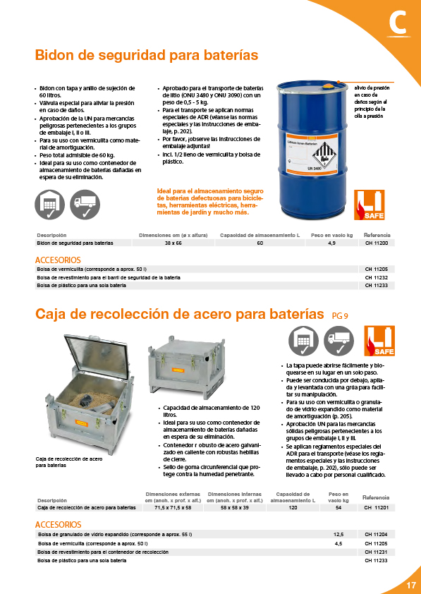 Baterías de litio: Seguridad para el almacenamiento, carga y transporte17